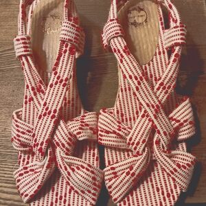 Lucky Brand Red and White Espadrille Shoes with Bow Details